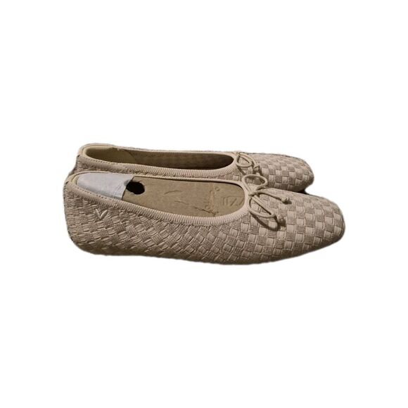Vivaia 38.5, Us 7.5 Square Toe Bow Ballet Margot Beige Woven Preppy Flats Shoes - Picture 5 of 9
